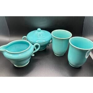 Franciscan Ware Creamer and Sugar Bowl Gladding McBean El Patio 1940s Turquoise